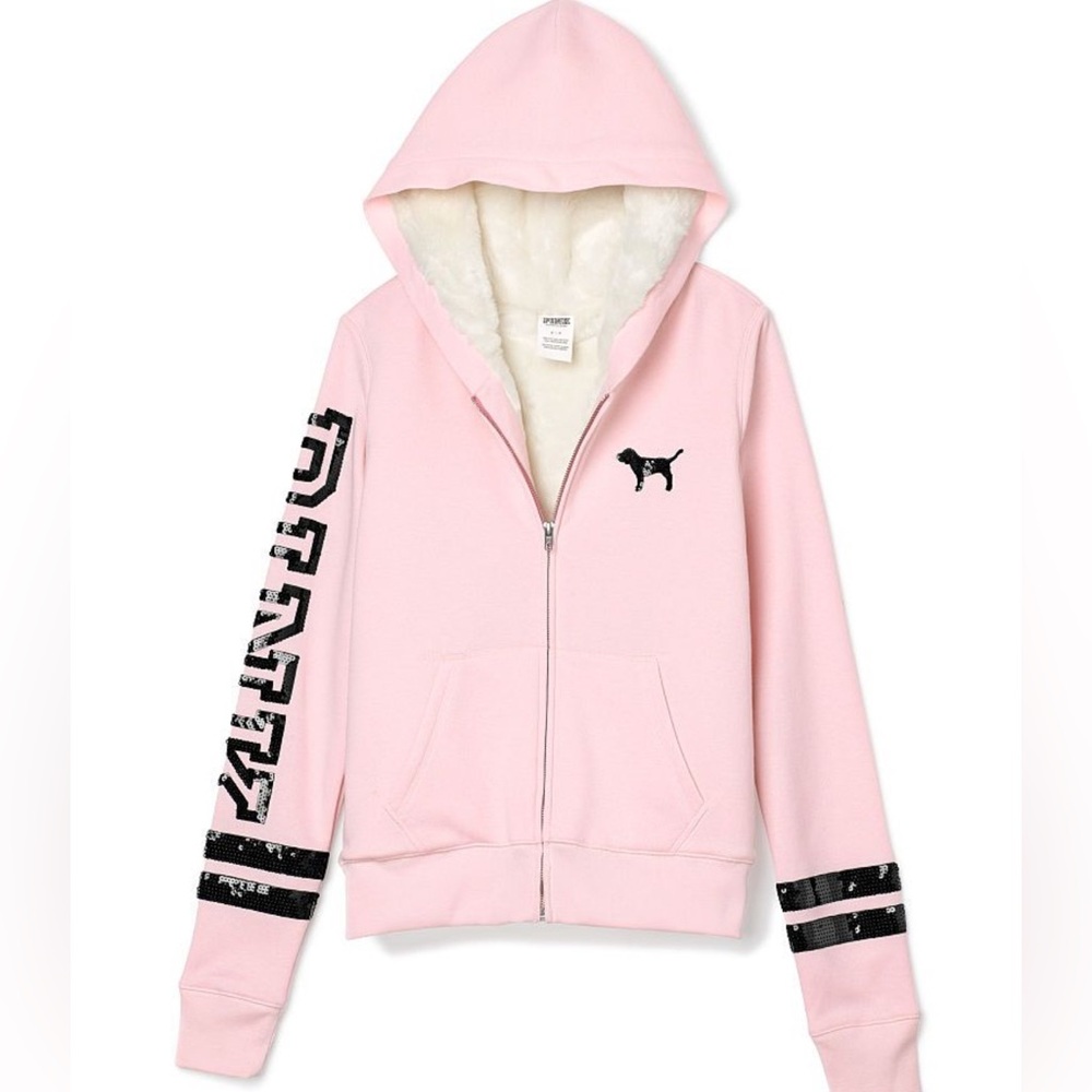 Victoria’s Secret Pink Vintage Fur Lined Zip Hoodie Jacket